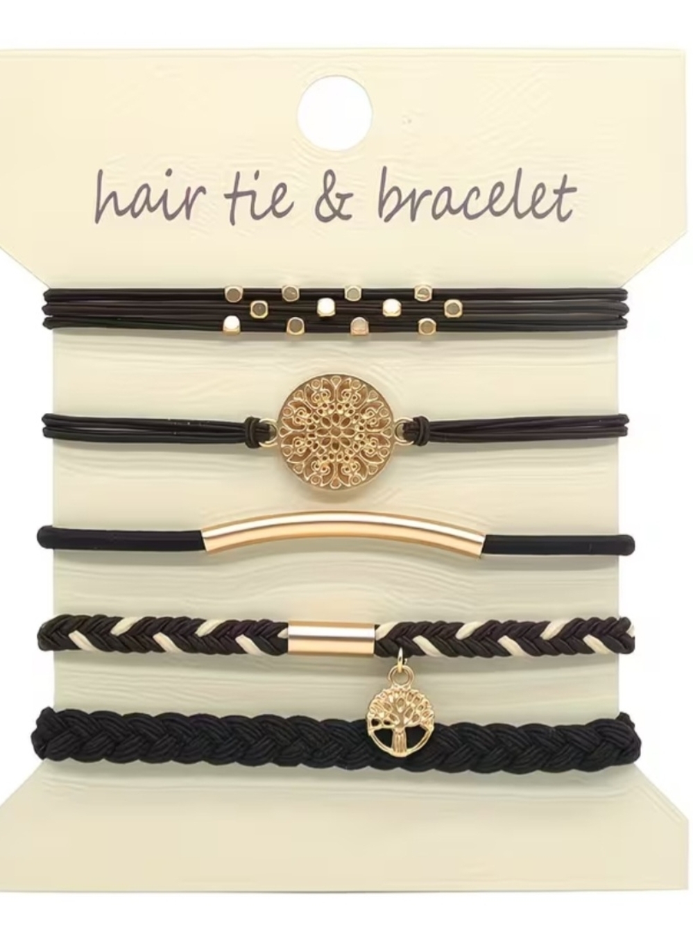 Gold and Black Hair Tie /Bracelet Set - Women Jewelry